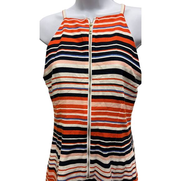 Tommy Hilfiger SZ 4 Striped Sleeveless Zip Dress Red White Blue Linen Blend - Picture 2 of 4